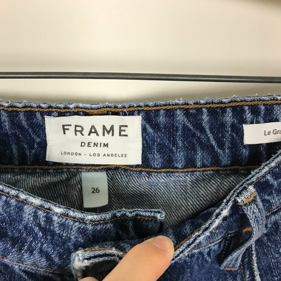 FRAME Denim Le Grand Garcon Jeans Ripped Knee Women's 26 Medium Dark Wash A9 - Picture 3 of 7